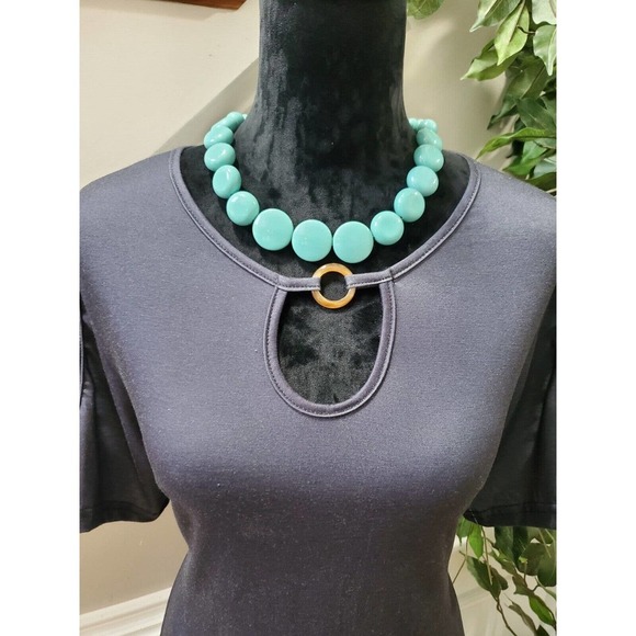 SHEIN Women Black & Blue Polyester Round Neck Short Sleeve Knee Length Dress L - Picture 2 of 11